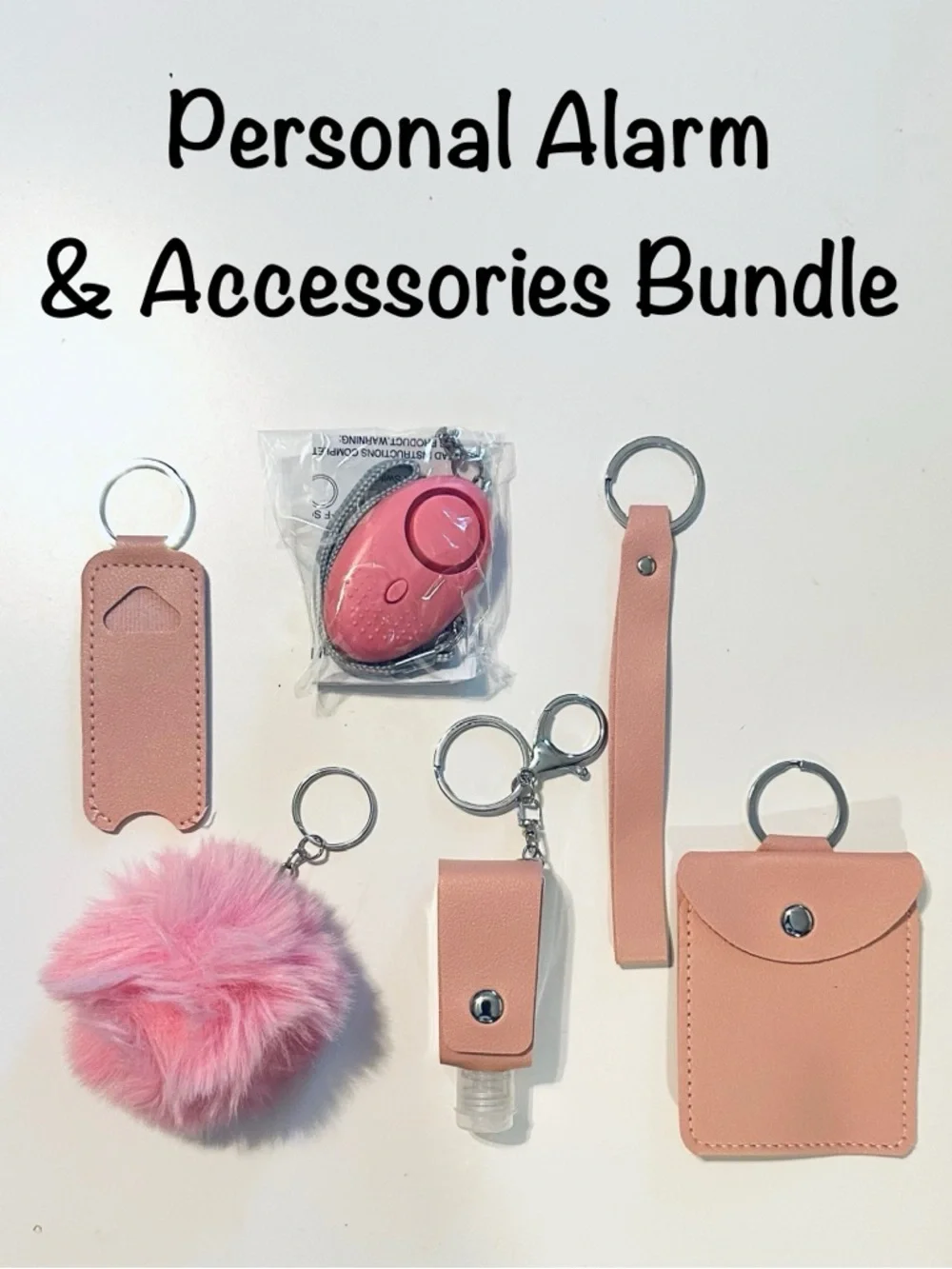 Personal Alarm Accessories Bundle Lot Pom Pom Keychain Pouch Lipstick Holder Kit